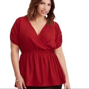 Torrid Womens 100% Polyester Red Surplice Babydoll Blouse Sz. 3 (22/24) NWT